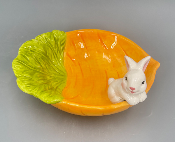 Easter Rabbit & Carrot Ceramic Serving Bowl